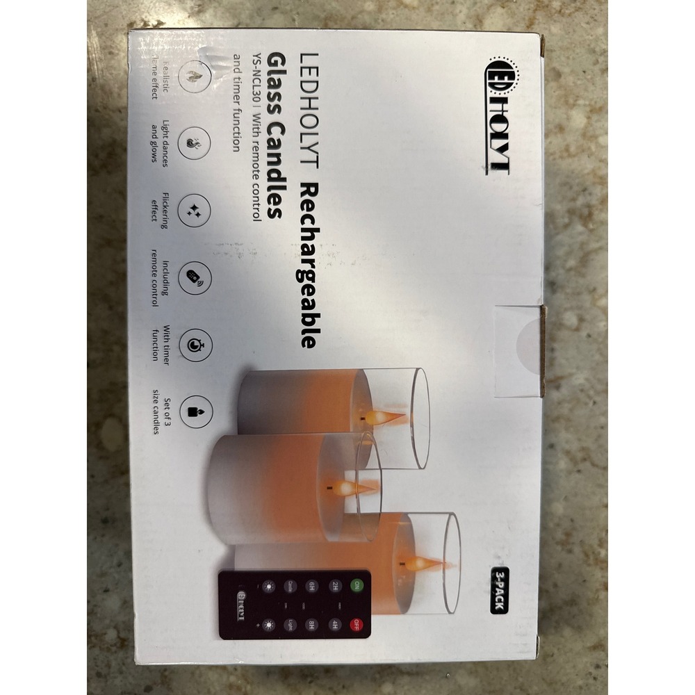 LEDHOLYT Rechargeable‎ Glass Candles 3-Pack Remote Timer Flickering YS-NCL30